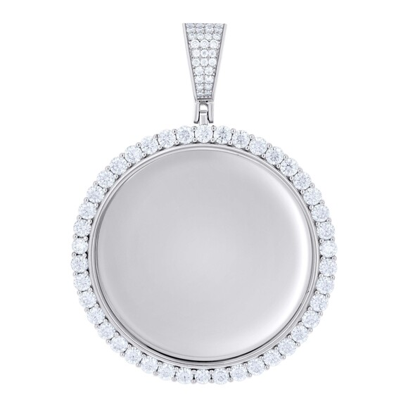 925 Sterling Silver Cubic-Zirconia Memory Circle Photo Frame Charm Pendant